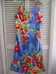 N.NATORI CHEMISE SLIP NIGHTGOWN CAMELLIA SILKY SATIN BLUE MULTICOLOR MEDIUM NEW