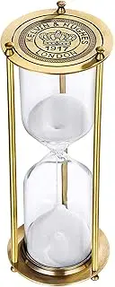 Metal Sand Timer 30 Minute Hourglass:Vintage Brass White Sand Clock,Small Sand Watch 30 Min,Antiguo Reloj De Arena 30 Minutos,Unique Antique Half Hour Glass Sandglass for Home Desk Office Decorative