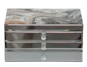 Mele & Co. Maxine Mirrored & Marbled Glass Jewelry Box with Gold Accents