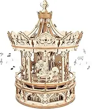 3D Wooden Puzzle Carousel Music Box - DIY Merry-go-Round Ride Mechanical Model, Exquisite Hands-on Activity Toys Gifts for Teens Man/Woman Family