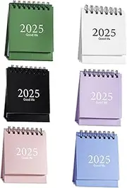 SEWACC 6pcs 2025 Mini Desk Calendar Portable Yearly Planner Standing Flip Design Elegant Colors for Daily Scheduling Organizing Academic Personal Use