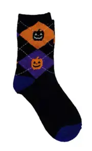 Halloween Sparkly Crew Sock ~ Size 9-11, Shoe Size 4-10 (Pumpkins on Diamonds)