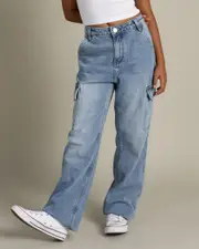 [DESU] DESU Girls' Elkie Cargo Jeans in Blasted Mid Blue Size 10 10 Blasted Mid Blue
