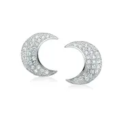 Sterling Silver Cubic Zirconia Moon Stud Earrings