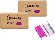 Rose Red No.10 Mini Staples for Small Stapler, 2000pcs #10 Metal Staples Refill Metallic Color Staple for Desk Tiny Staplers School Office Supplies, 1000 Staples/Box (Rose Red)