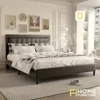 Black PU Leather Bed Frame Double Platform Mattress Base with LED Lights