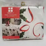 Essential Home Fabric Tablecloth Holly & Ribbons 60" x 84" Christmas Holiday