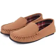 LongBay Men's Cotton Lined Moccasin Slippers Lightweight Micro Suede House Shoes