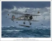Fairey Swordfish "Run On The Bismarck" Aviation Art Print - 11" x 14"