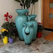 Alpine Corporation DIG246TUR Alpine 21" Tall Turquoise Pot Decoration Fountain