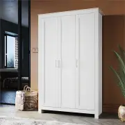 180cm Simple Design Wooden Storage Cabinet Large Grey Wardrobe with 3 Doors, White