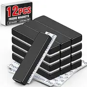 Grtard 12 Pack Neodymium Bar Magnets, Rare Earth Magnets Metal Neodymium Magnet with Double-Sided Adhesive for Fridge and Office Projects, 40x10x5mm (Black, 12 Pack)