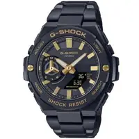 在飛比找森森購物網優惠-CASIO G-SHOCK 太陽能x藍牙連線 簡約黑金雙顯腕