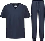 B-well Matteo Men's Scrub Set Slip-On Tunic + Jogging Trousers Set Medical Doctor Uniform Medical Work Wear with Elastane