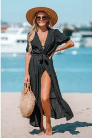 Cupshe Open-Front Cover-Up Duster Kimono - Black,M