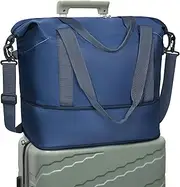 [DMLuna] Travel Duffel Bag, Tote Sports Gym Bag, Shoulder Overnight Weekender Bag for Women & Men, Hospital Bag, Expandable Duffel Bag with Trolley Sleeve/Wet Pocket, Navy Blue