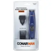 Conair Man Beard & Mustache Trimmer 3 All Purpose Comb Rechargeable 2 Pack