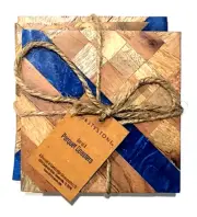 Parquet Coasters Set Of 4 Thirstystone Wood With Blue Accent