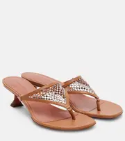 [Amina Muaddi] Amina Muaddi Cameron 45 embellished thong sandals AU 6 brown