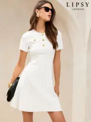 Lipsy Ivory Petite Mini Short Sleeve Summer Knit Dress (AM9774) | $136