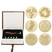 Plant Wax Seal Stamp Kit, Flower Wax Stamp with Wooden Handle, Gift Box, Style 2