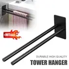 Double Towel Rail Holder Wall Mounted Bathroom Rack Shelf Stainless Steel Black