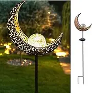 HDNICE Garden Solar Light Outdoor Decorative, Moon Crackle Glass Globe Stake Metal Lights，Waterproof Warm White LED for Pathway, Lawn, Patio, Yard