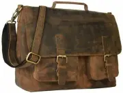 16 Inch Retro Buffalo Hunter Leather Laptop Messenger Bag Briefcase NEW