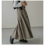 Elastic Waist Plain Tiered Maxi A-Line Skirt Brown - M