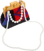[Holibanna] Plush Handbag Beaded Chain Fashionable Messenger Bag Wooden Clip Multifunctional Bag for Daily Use Random Available
