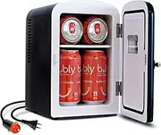 Koolatron Retro 4L 6 Can Portable Mini Fridge, Compact Car Refrigerator, Skincare Cosmetic Beauty Makeup Personal Cooler 12V and AC Cords Desktop Accessory for Bedroom Home Office Travel (Black)