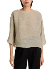 Eileen Fisher Bateau Neck Boxy Linen Blend Top