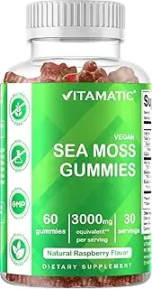 Vitamatic Irish Sea Moss Gummies - 3000 mg - 60 Vegan Gummies - Made with Bladderwrack & Burdock Root - Seamoss Supplement for Thyroid, Energy, Immune Support