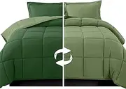 Elegant Comfort 3-Piece Reversible Comforter Set, All Season Cozy, Soft Down Alternative, Quilted - Box Stitched - Duvet Insert with 4 Corner Tabs, Comforter with Shams, Queen, Hunter Green/Sage