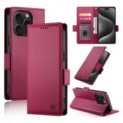 Wallet Case for IPhone 15 Pro,Slim Protective Shockproof Case With Card Holder,Premium PU Leather Kickstand-Red