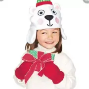 Polar bear hat & mitten set toddler NEW!