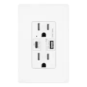 USB C Outlet PD 65W 6.5A Power Delivery Duplex Receptacle 15 Amp,UL Listed White