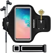 [RUNBACH] Water Resistant Running Armband for Samsung Galaxy S24/S23/S22/S21/S20/S10/S9/S8,Galaxy A01/A8/A10e/A20e/A41/M01/Xcover 5,with Fingerprint Touch,Adjustable Strap and Card Slot (Black)