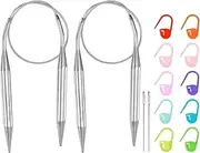 uxcell 2pcs Knitting Needles Size US 11(8mm) Circular Needle 16 Inch(40cm) Round Metal Stainless Steel Needle with Needle for Handmade Projects DIY Knitting