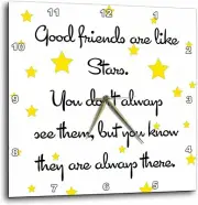 Wall Clock, 15" x 15" - 3dRose White, Gold "Good Friends are Like Stars"