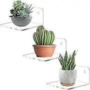 3 Pack Small Floating Shelves for Wall, 4'' Adhesive Wall Shelves,Acrylic Mini Shelf for Security Cameras, Speakers, Pop Figures,Plant,Spices