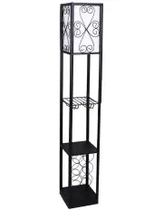 [Sarantino] Metal Etagere Floor Lamp Stand Shade With Wine Holder Shelf Shelves Storage