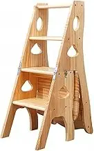UPWONED Solid Wood Folding Ladder, Library Chair, Four-Step Ladder Display Stand, Multifunctional Ladder Stool, Suitable for Home, Library, Kitchen,Wood