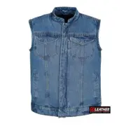 Men's Motorcycle Club Vest Blue Denim Concealed Carry Vest