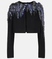 [Dries Van Noten] Dries Van Noten Sequined cropped wool-blend jacket AU 12 black