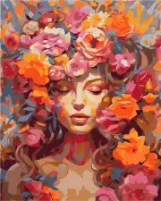 Paint by Numbers Flowers Girl DIY Acrylic Kit 16x20 Inch for Adults Beginners wi