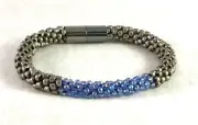 Kumihimo Bracelet Gunmetal Seed Beads Blue Crystals Magnetic Clasp Handmade