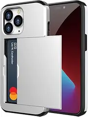 [ZUSLAB] iPhone 14 Pro Max Case Slide Armor Card Holder Protective Shockproof Hard Back Cover for Apple - Silver