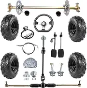 29" Complete Go Kart Rear Live Axle Kit with145/70-6 Wheels Tires Rims, Go Cart Steering Kit, Brake Assembly, Steering Spindle 3 Stud Wheel Hubs for DIY Drift Trike, ATV, Quad, Buggy (Black)