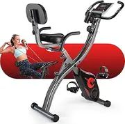 Multi-Functional Magnetic Folding Exercise Bike - Ultra Quiet, 8-Level Resistance with Heart Rate Monitoring. Includes Resistance Bands, LCD Monitor, and iPad Mount for the Ultimate Cardio Workout Experience